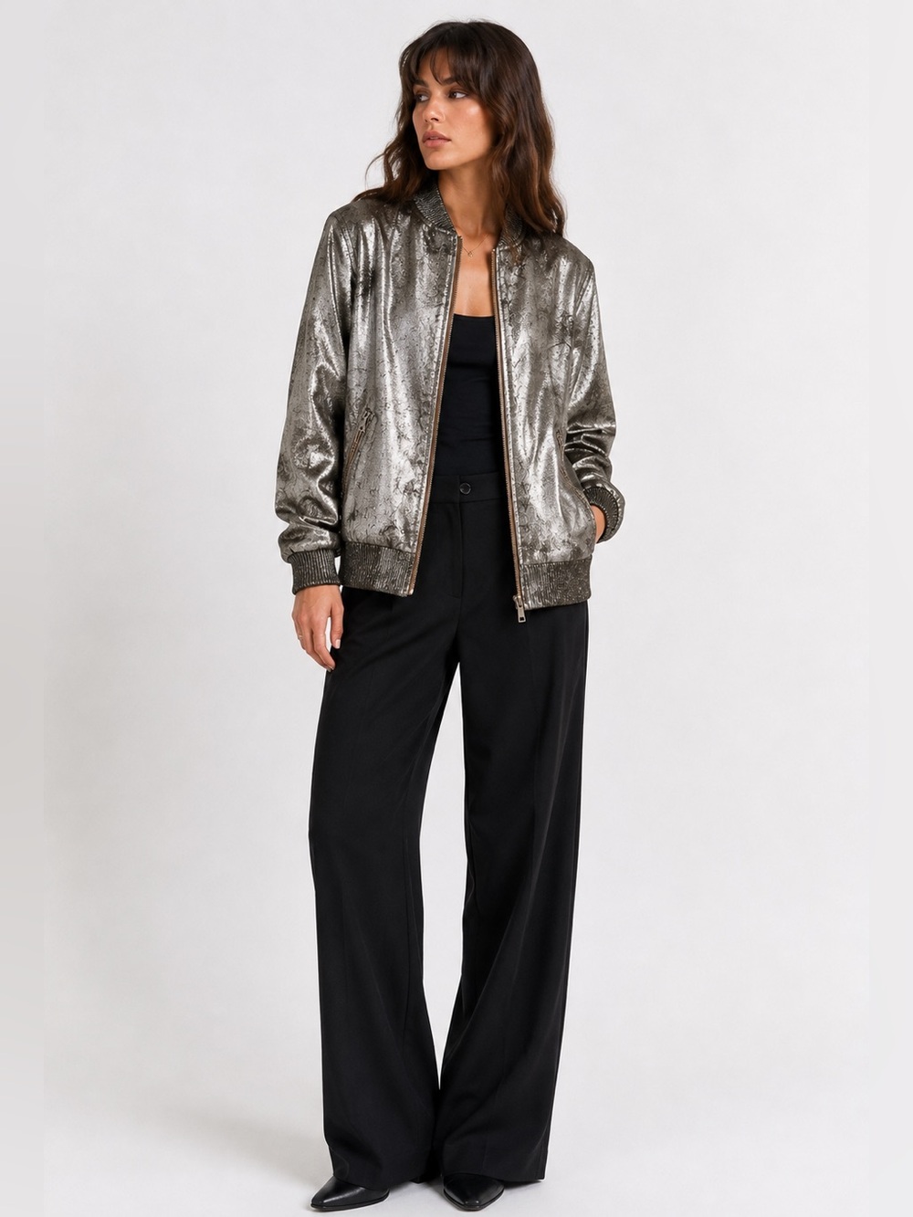 NWT Zara Metallic Silver Bomber Jacket